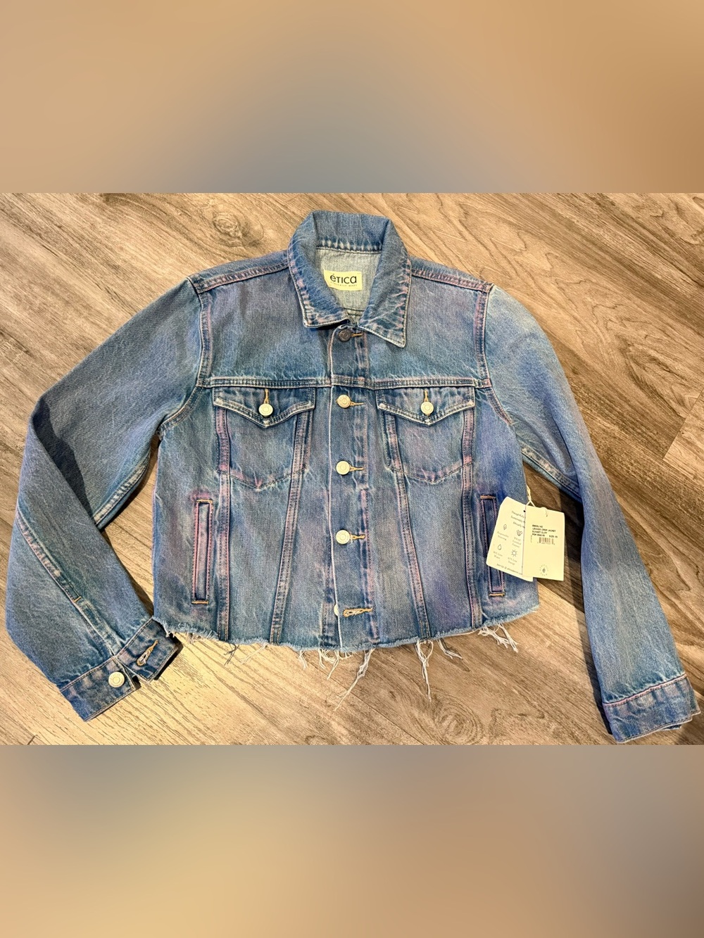 Etica Lennox Crop Trucker Jacket Sunset Cliff Denim NWT XS